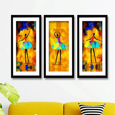 Ballerina Dancing Girl Framed Wall Paintings Set of 3 with Break Resistant Clear Acrylic Glass