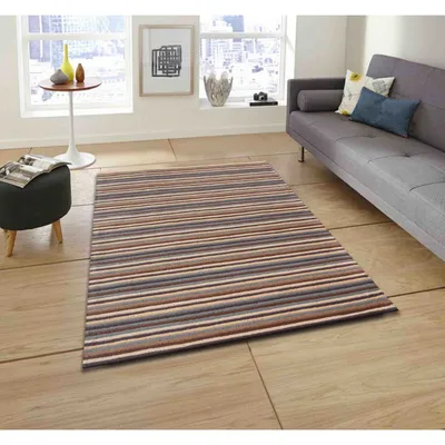 Basic Horizontally Striped Brown & Gray Tufted Area Carpet