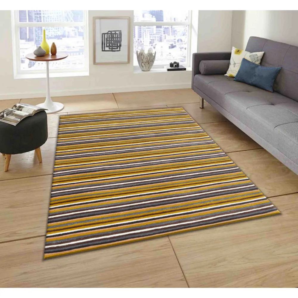 Basic Horizontally Striped Yellow & Gray Tufted Area Carpet