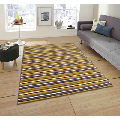 Basic Horizontally Striped Yellow & Gray Tufted Area Carpet