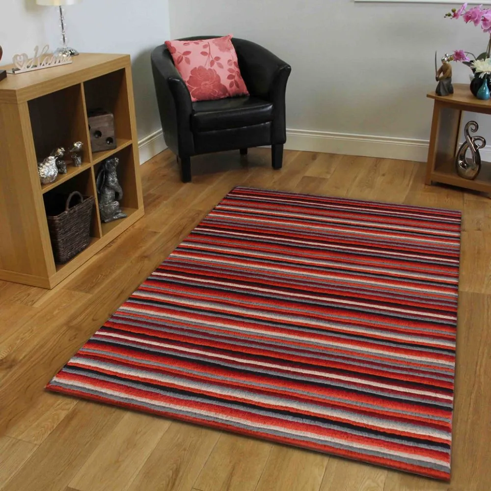 Basic Horizontally Striped Yellow & Gray Tufted Area Carpet