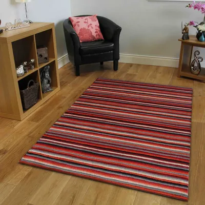 Basic Horizontally Striped Yellow & Gray Tufted Area Carpet