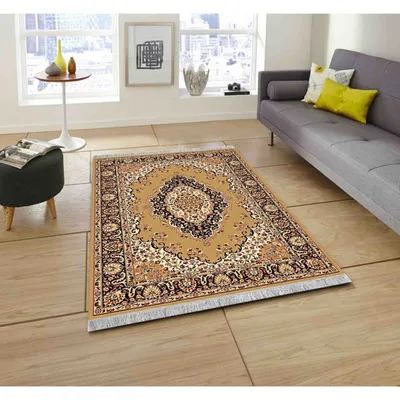 Basic Indian Traditional  Designer Golden Polyester Area Carpet