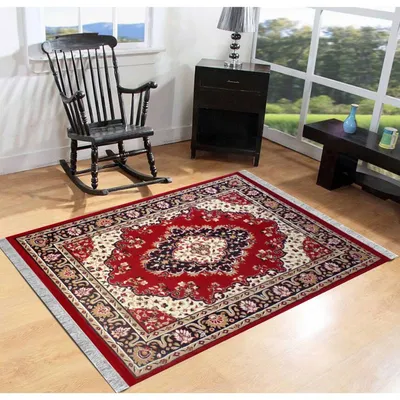 Basic Indian Traditional  Designer Red Polyester Area Carpet