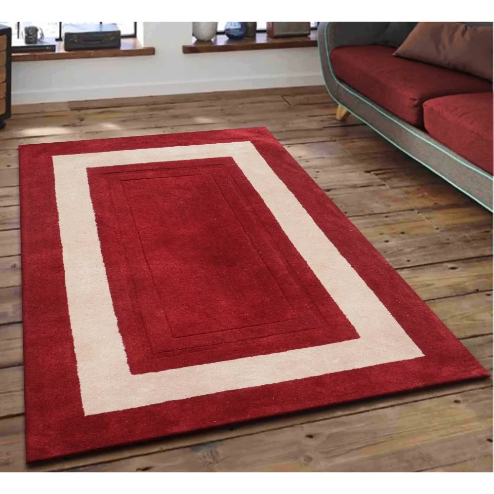 Basic Square Patterned Red & Beige Tufted Area Carpet