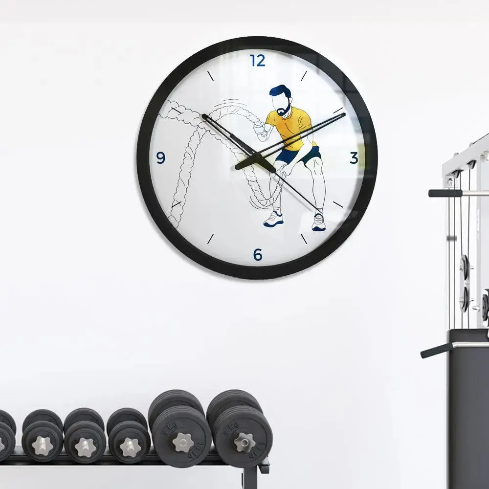 Battle Rope Exercise' Motivational Wall Clock for Gym - Black Frame