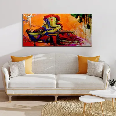 Beautiful Auspicious Ganesha Canvas  Wall Painting