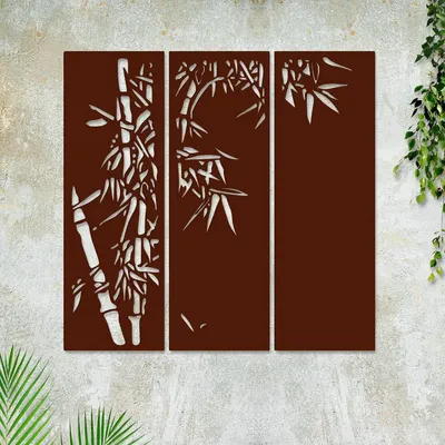 Beautiful Bamboo Tree In Panels Design Wooden Wall Hanging