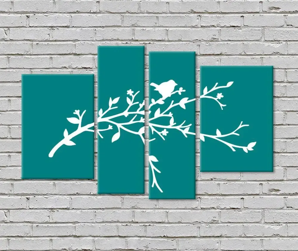 Beautiful Bird Wall Painting / 4 Pieces Canvas Print /Stretched &amp; Framed on Wood / 42" W x 25" H