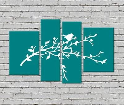Beautiful Bird Wall Painting / 4 Pieces Canvas Print /Stretched &amp; Framed on Wood / 42" W x 25" H