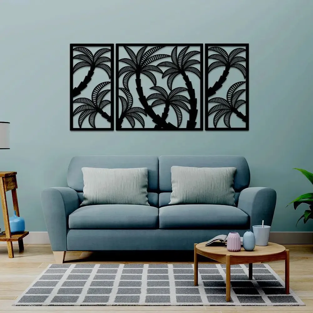 Beautiful Black Color Coconut Tree Design Wooden Wall Hanging