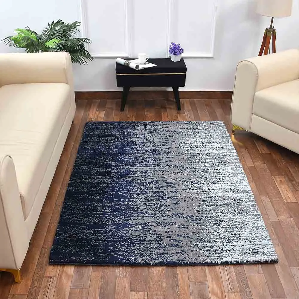 Beautiful Blue and Grey Abstract Print Polyester Carpet for Living Room