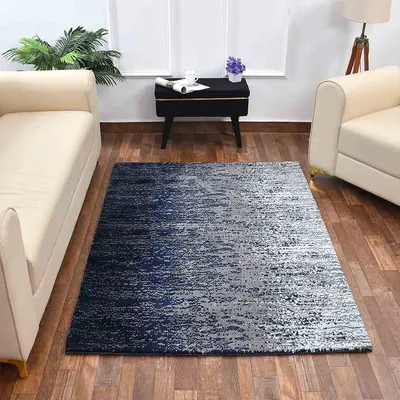 Beautiful Blue and Grey Abstract Print Polyester Carpet for Living Room