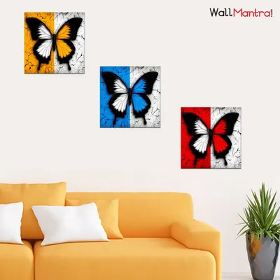 Beautiful Butterflies Canvas Print 3 Pieces Wall Painting Stretched and Framed on Wood