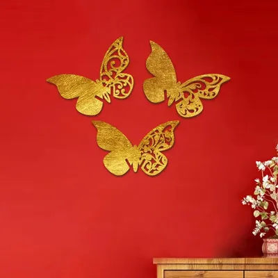 Beautiful Butterfly in Golden color Design Wooden Wall Hanging