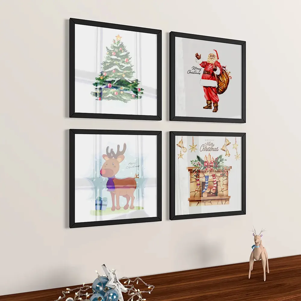 Beautiful Christmas  Set of 4 frames with Break Resistant Clear Acrylic Glass &amp; High Definition Print