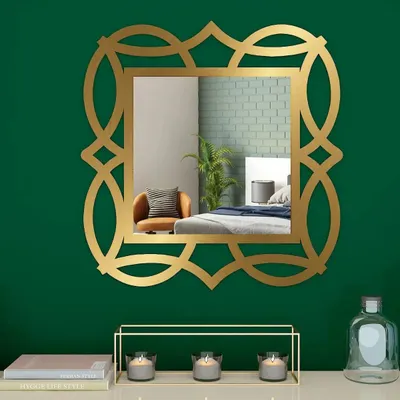 Beautiful Decorative Wall Mirror In Abstract Design With Golden Colour Finish Frame