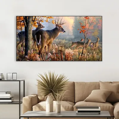 Beautiful Deer Forest Scenery Wide Format Canvas  Wall Painting
