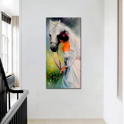Beautiful Girl With Horse Canvas Printed Wall Painting