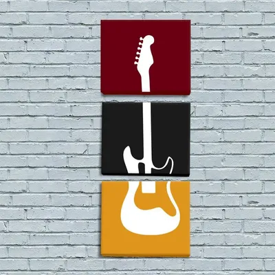 Beautiful Guitar Wall Painting / 3 Pieces Canvas Print /Stretched and Framed on Wood / 12" W x 32" H