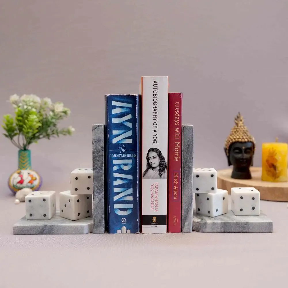 Beautiful Intricately Crafted White Italian Marble Bookend (Set of 2)