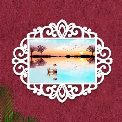 Beautiful Lake Sunrise with Swan Canvas Print in Decorative Frame