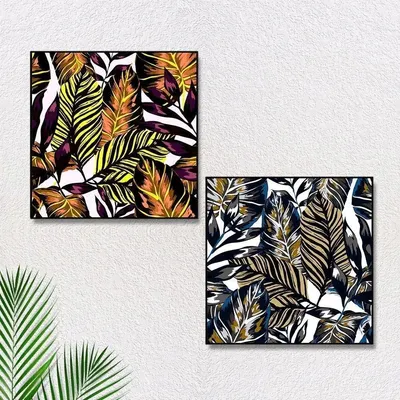Beautiful Leaf Art Canvas Painting With Black Floating Frame Size: 30 cm (H) X 30 cm (W) Set of 2
