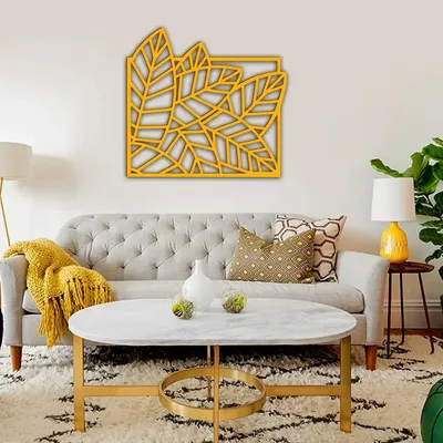 Beautiful Leaf design in golden yellow color Design Wooden Wall Hanging