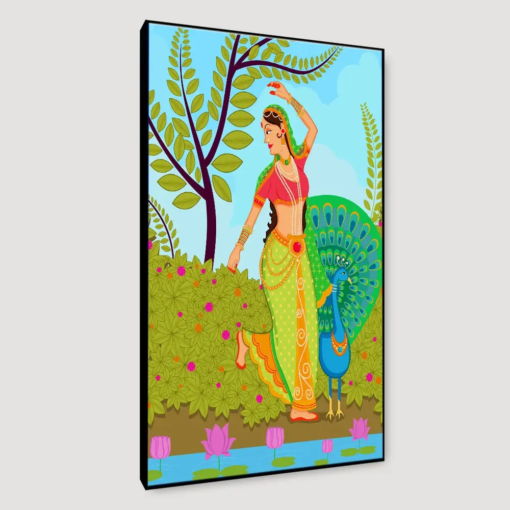 Beautiful Madhubani Painting /  Canvas Print  Stretched on Wood Bars 61 x 41cm