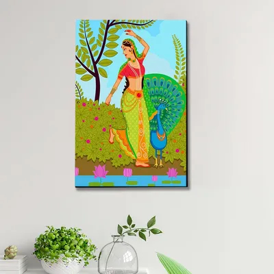 Beautiful Madhubani Painting /  Canvas Print  Stretched on Wood Bars 61 x 41cm