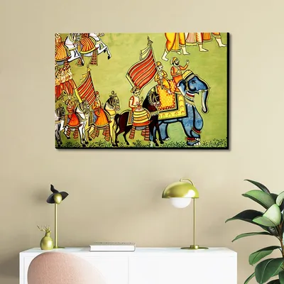Beautiful Madhubani Painting /  Canvas Print  Stretched on Wood Bars 61 x 41cm