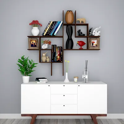 Beautiful Modern Design Wood Wall Shelf / Book Shelf, Walnut Finish