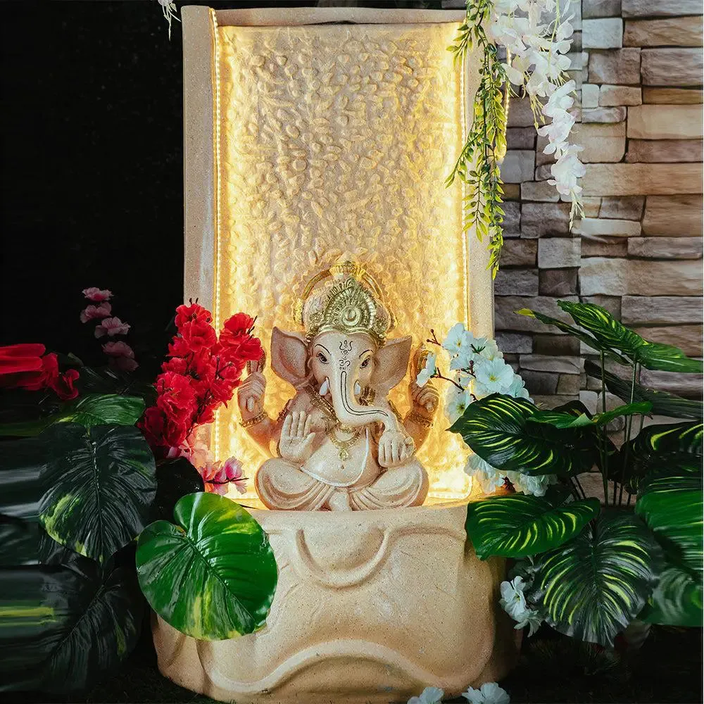 Beautiful Peach Lord Ganesha Vertical Indoor Water Fountain