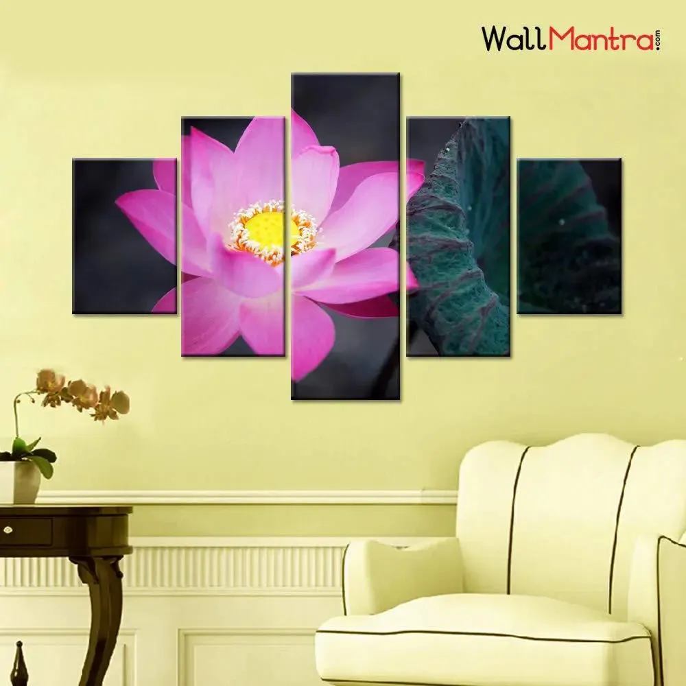 Beautiful Pink Lotus Flower Wall Painting On Canvas