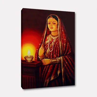 Beautiful Rajasthani Lady Painting / Canvas Printed Painting  Stretched on Wooden Bars