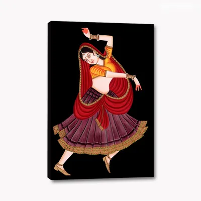 Beautiful Rajasthani Lady Painting in Dancing Pose/ Canvas Printed 1 Piece  Stretched on Wooden Bars