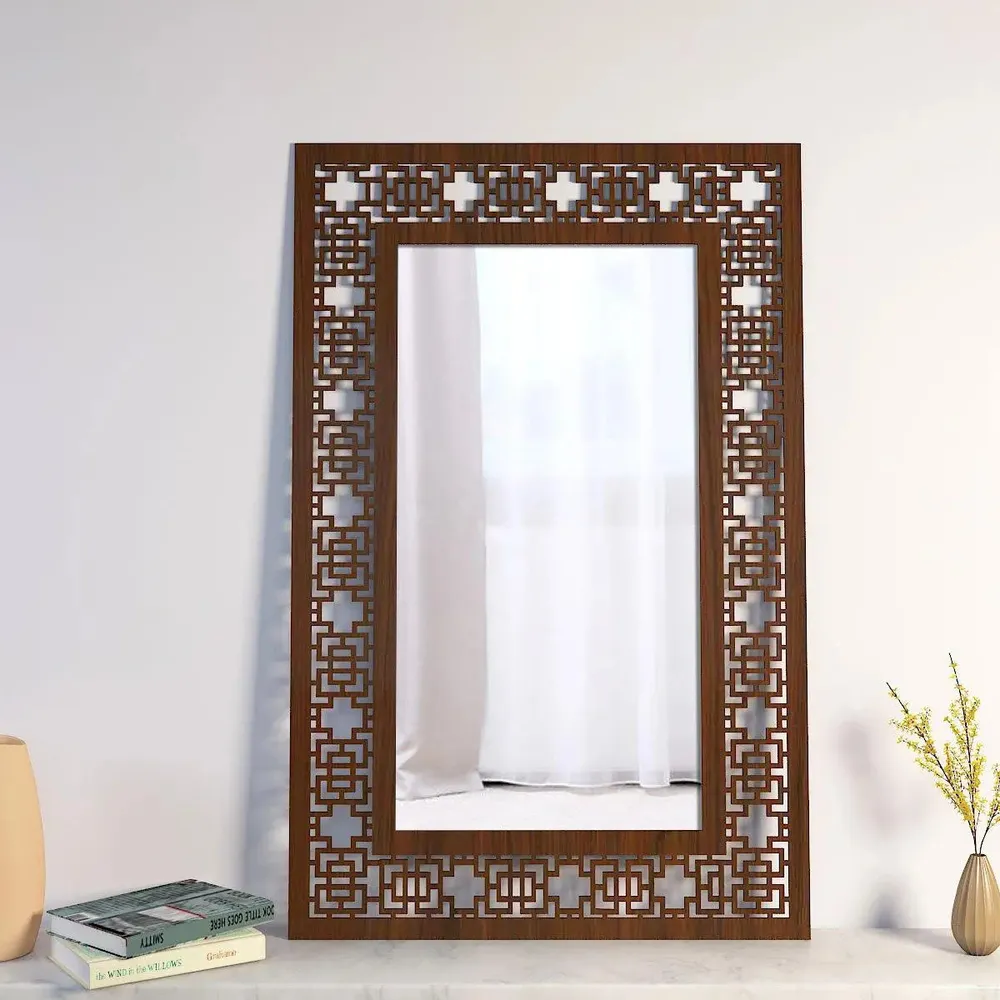 Beautiful Rectangle Vanity Mirror with Walnut Finish