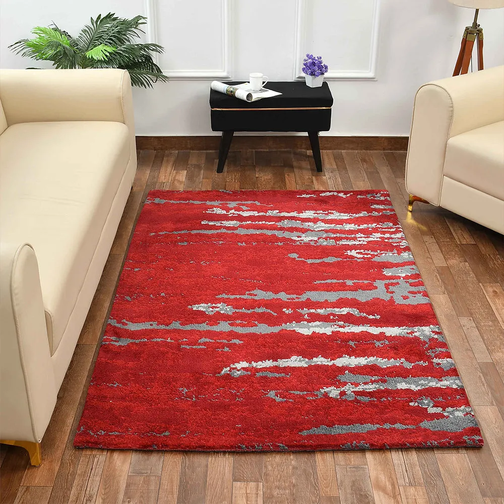 Beautiful Red and Grey Abstract Print Polyester Carpet for Living Room