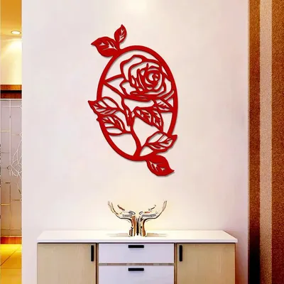Beautiful Rose Flower in Oval Shape Design Wooden Wall Hanging, Wooden Wall Decoration