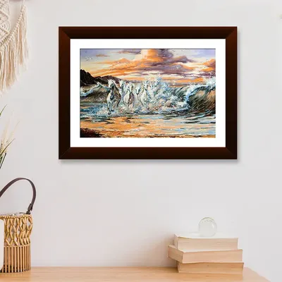Beautiful Running Horses Wall Framed Painting Abstract Framed with Break Resistant Clear Acrylic