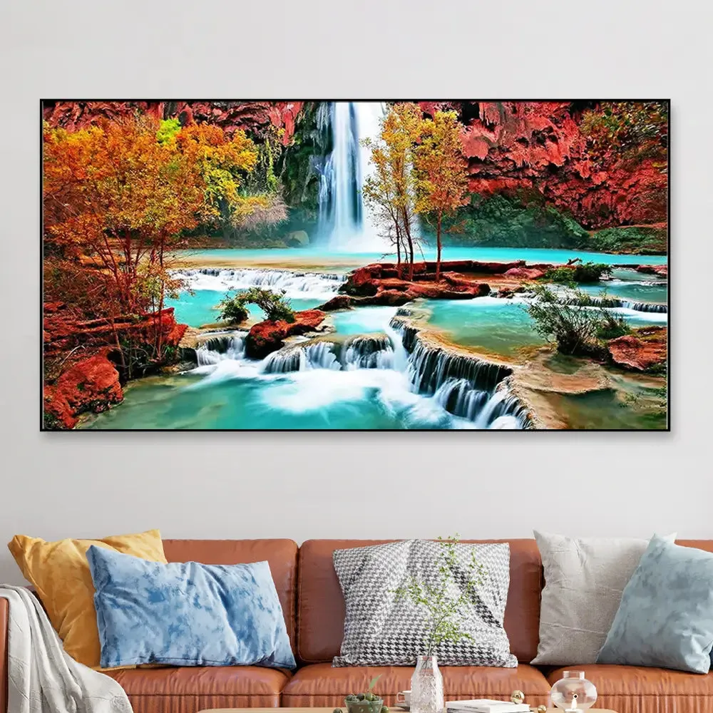 Beautiful Waterfall Nature Scenery Canvas  Wall Painting Wide Format