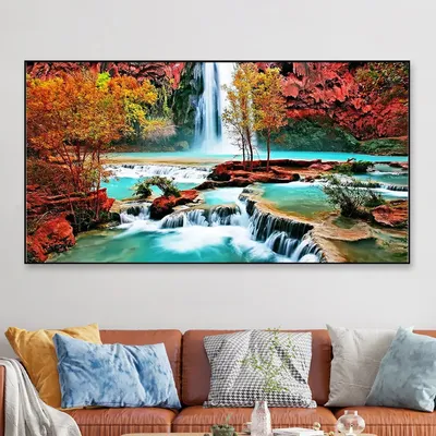 Beautiful Waterfall Nature Scenery Canvas  Wall Painting Wide Format