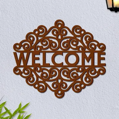 Beautiful Welcome in Brown Color Design Wooden Wall Hanging.