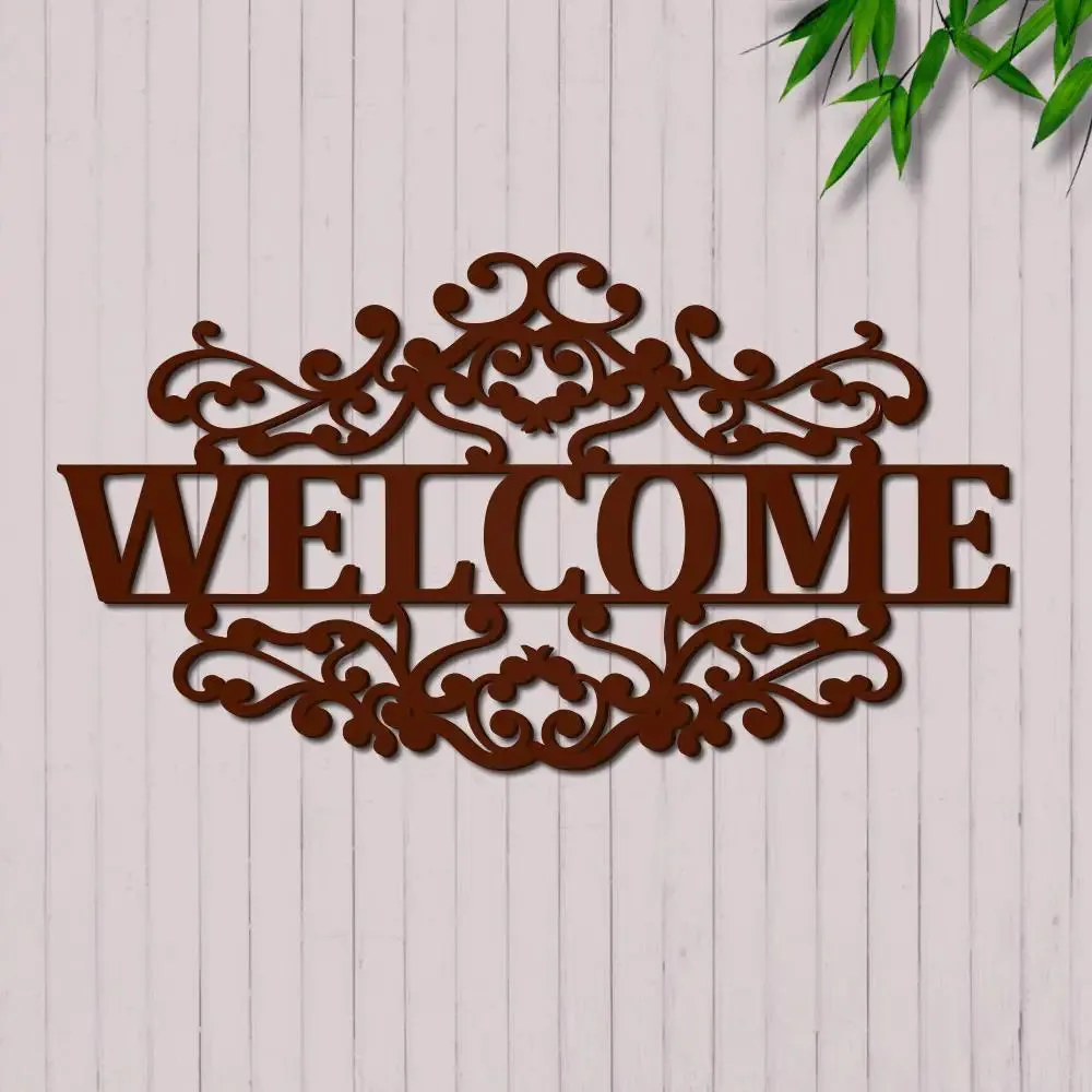 Beautiful Welcome in Mahogany Brown Color Design Wooden Wall Hanging.