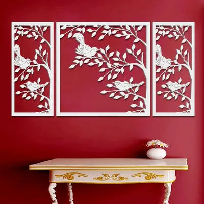 Beautiful White color Tree Design with Birds Wooden Wall Hanging