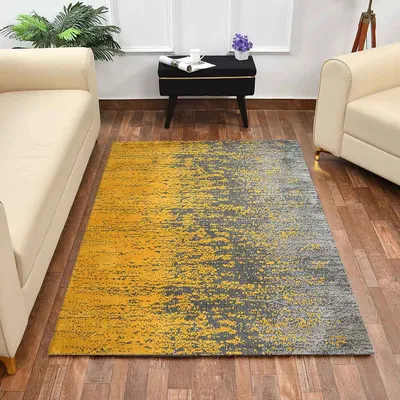 Beautiful Yellow and Grey Abstract Print Polyester Carpet for Living Room