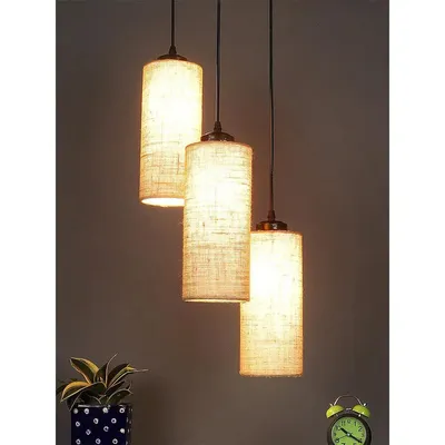 Beige Jute Cylindrical Cluster Hanging Lamp