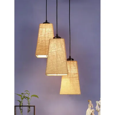 Beige Jute Pyramid Cluster Hanging Lamp