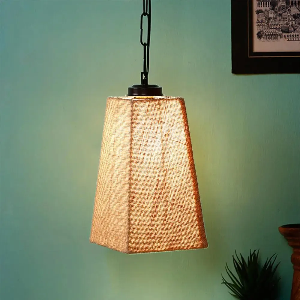 Beige Jute Pyramid Hanging Lamp