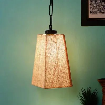 Beige Jute Pyramid Hanging Lamp